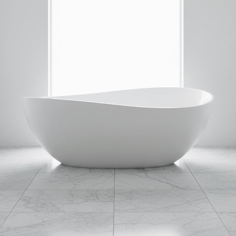 Nuvia 63-Inch Freestanding Glossy White Stone Resin Bathtub With Overflow And Drain (SAK42613)