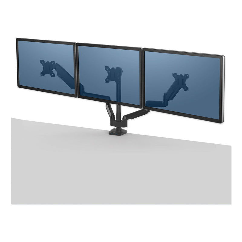 Fellowes Platinum Series Triple Monitor Arm for 27" Monitors, 360 deg Rotation, +85/-20 deg Tilt, 360 deg Pan, Black, Supports 20 lb