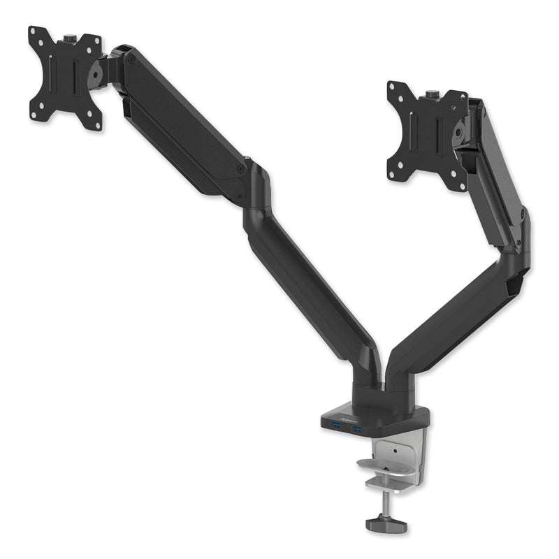 Fellowes Platinum Series Dual Monitor Arm for 27" Monitors, 360 deg Rotation, +85 deg/-20 deg Tilt, 360 deg Pan, Black, Supports 20 lb