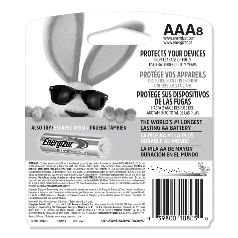 Energizer MAX Alkaline AAA Batteries, 1.5 V, 8/Pack