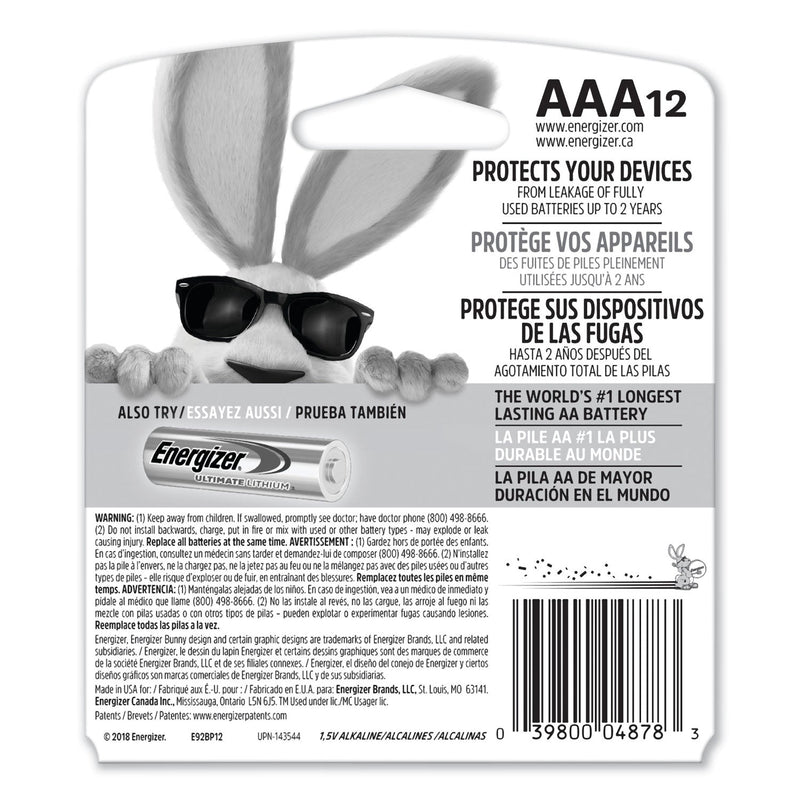 Energizer MAX Alkaline AAA Batteries, 1.5 V, 12/Pack