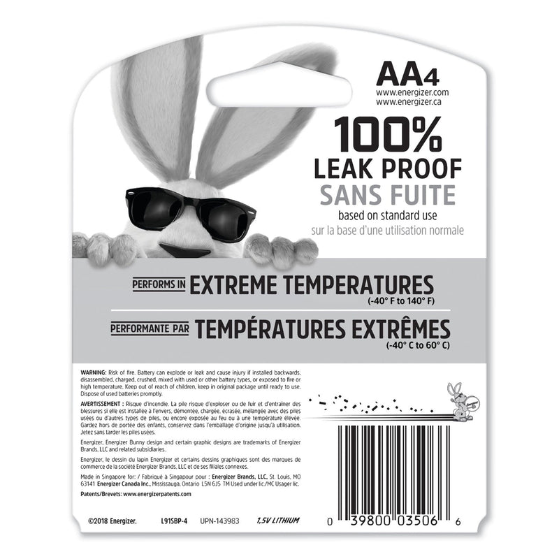 Energizer Ultimate Lithium AA Batteries, 1.5 V, 4/Pack