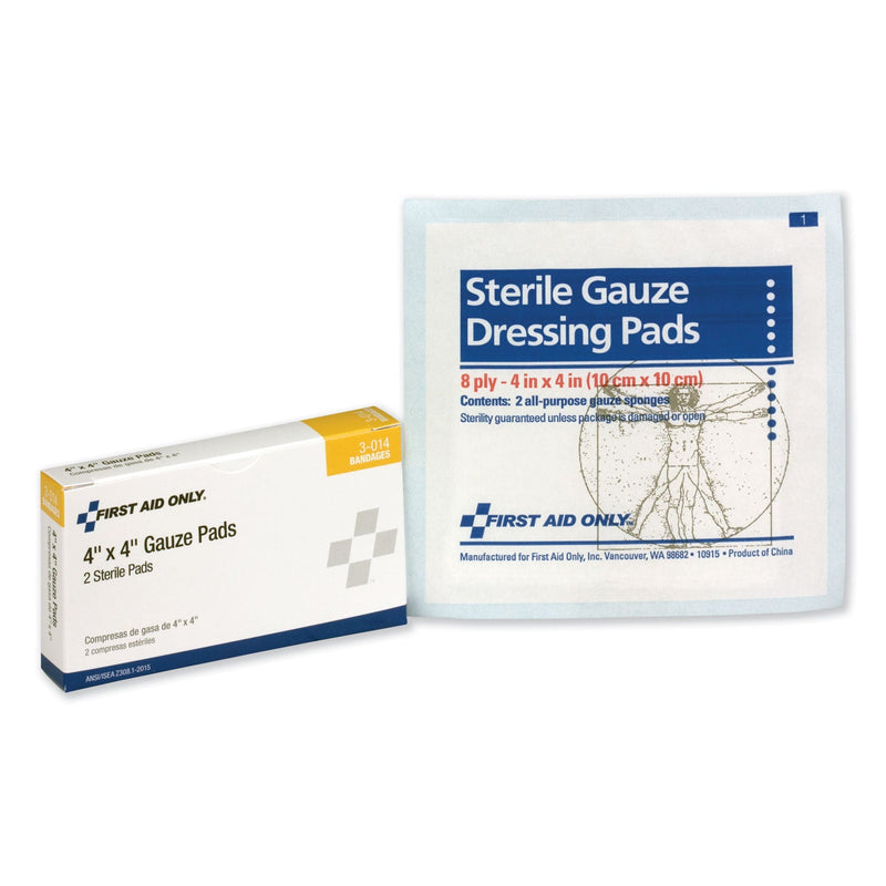 First Aid Only Gauze Pads, Sterile, 4 x 4, 2/Box