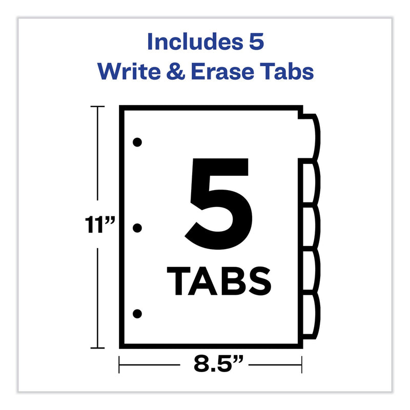 Avery Write and Erase Big Tab Durable Plastic Dividers, 3-Hole Punched, 5-Tab, 11 x 8.5, Assorted, 1 Set