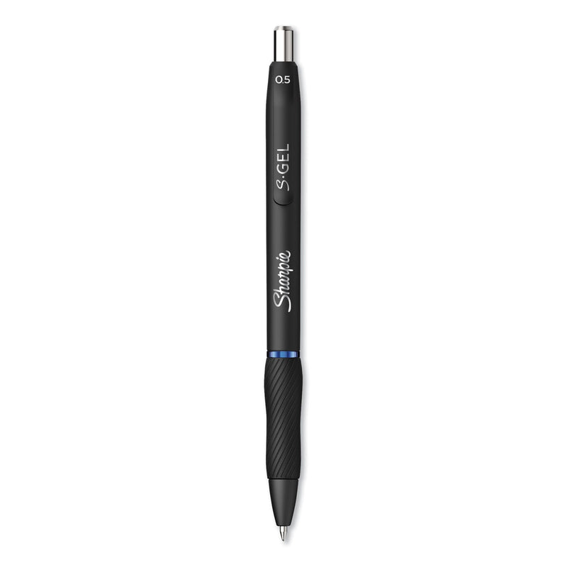 Sharpie S-Gel High-Performance Gel Pen, Retractable, Fine 0.5 mm, Blue Ink, Black Barrel, Dozen