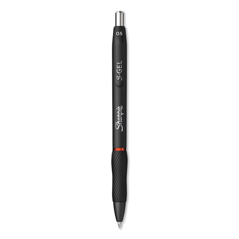Sharpie S-Gel High-Performance Gel Pen, Retractable, Fine 0.5 mm, Red Ink, Black Barrel, Dozen