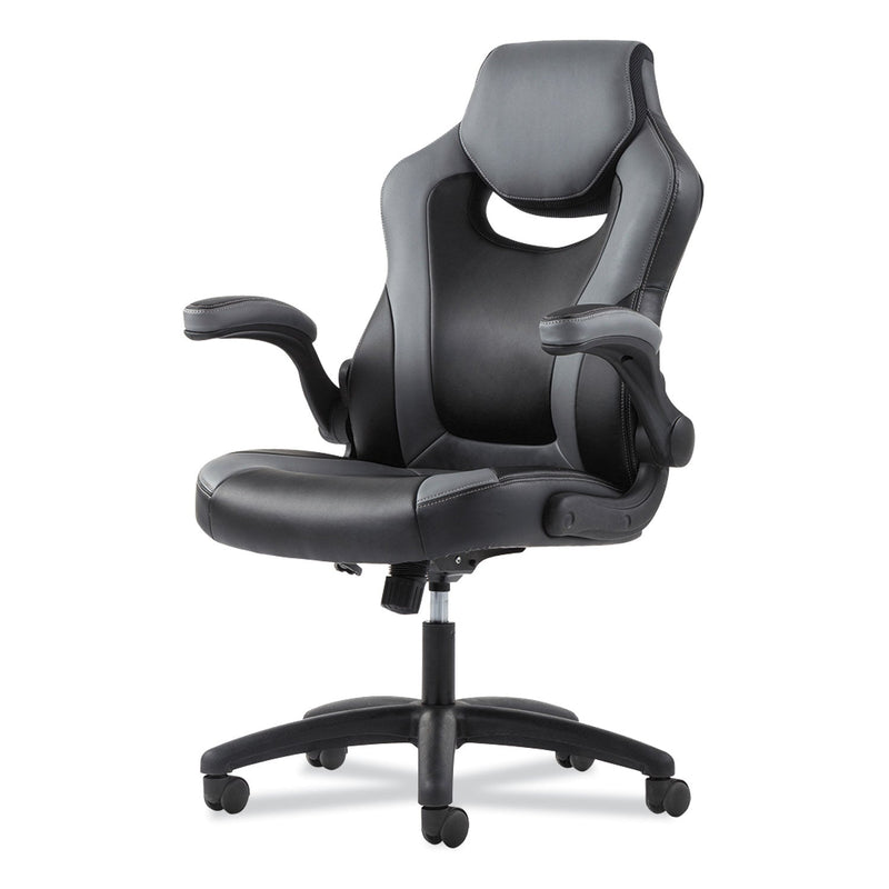 Sadie 9-One-One High-Back Racing Style Chair with Flip-Up Arms, Supports Up to 225 lb, Black Seat, Gray Back, Black Base