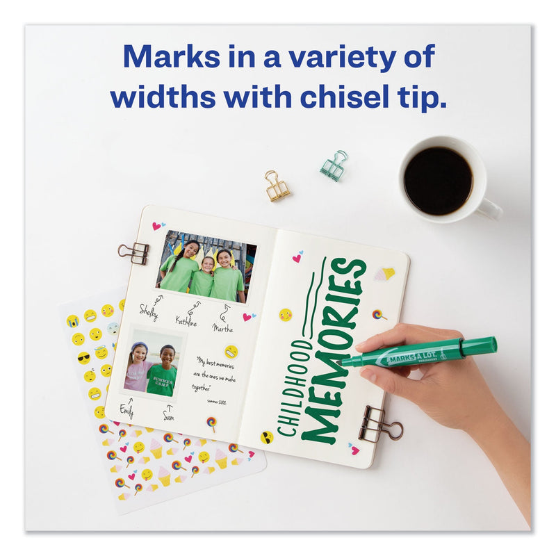 Avery MARKS A LOT Regular Desk-Style Permanent Marker, Broad Chisel Tip, Green, Dozen (7885)