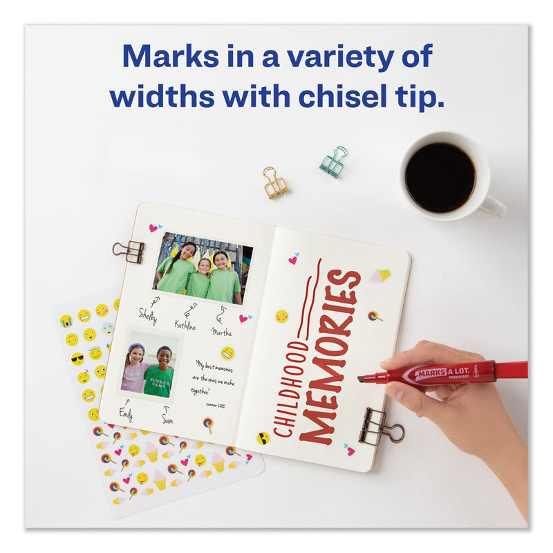 Avery MARKS A LOT Regular Desk-Style Permanent Marker, Broad Chisel Tip, Red, Dozen (7887)