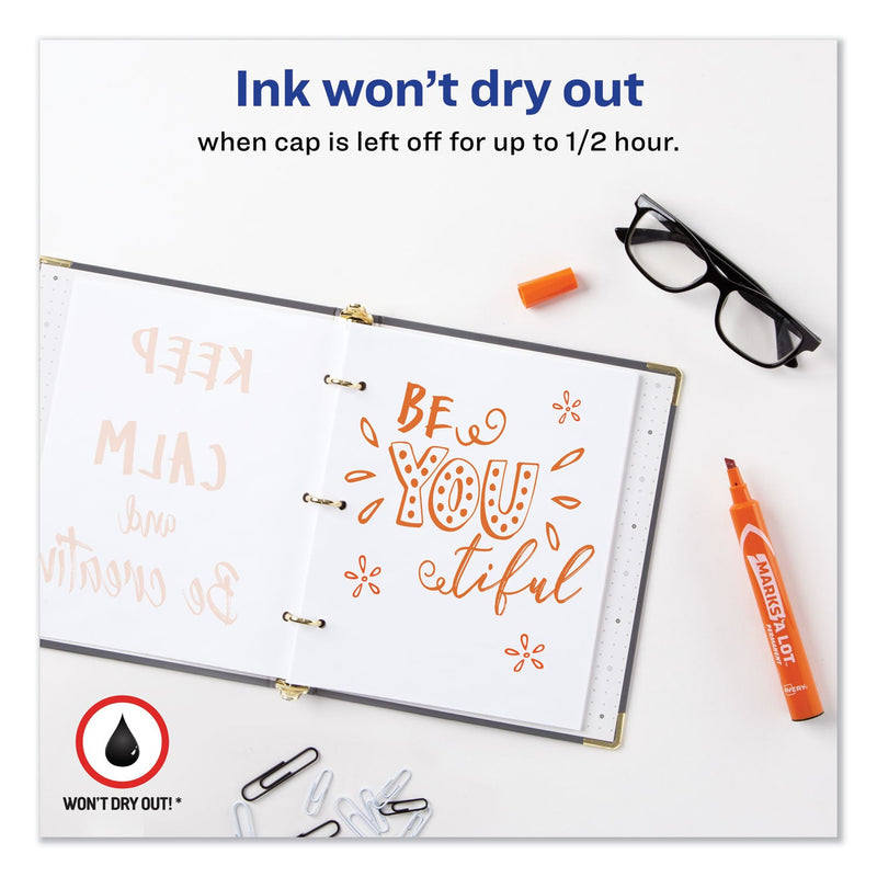 Avery MARKS A LOT Large Desk-Style Permanent Marker, Broad Chisel Tip, Orange, Dozen (8883)