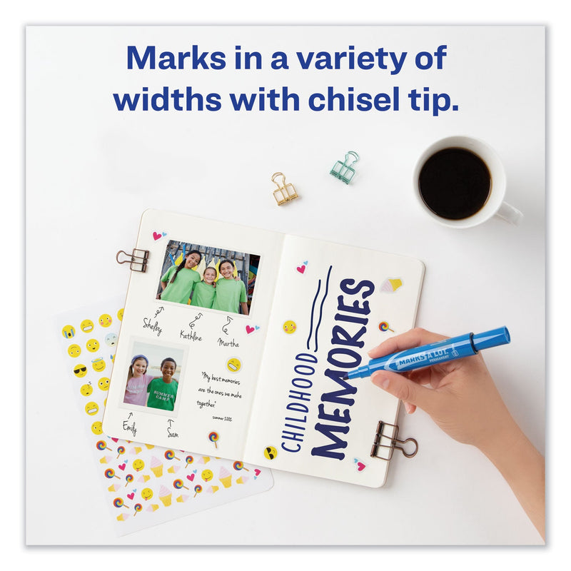 Avery MARKS A LOT Regular Desk-Style Permanent Marker, Broad Chisel Tip, Blue, Dozen (7886)