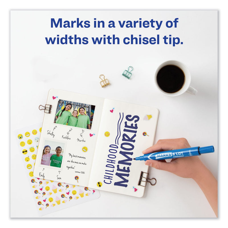 Avery MARKS A LOT Large Desk-Style Permanent Marker, Broad Chisel Tip, Blue, Dozen (8886)