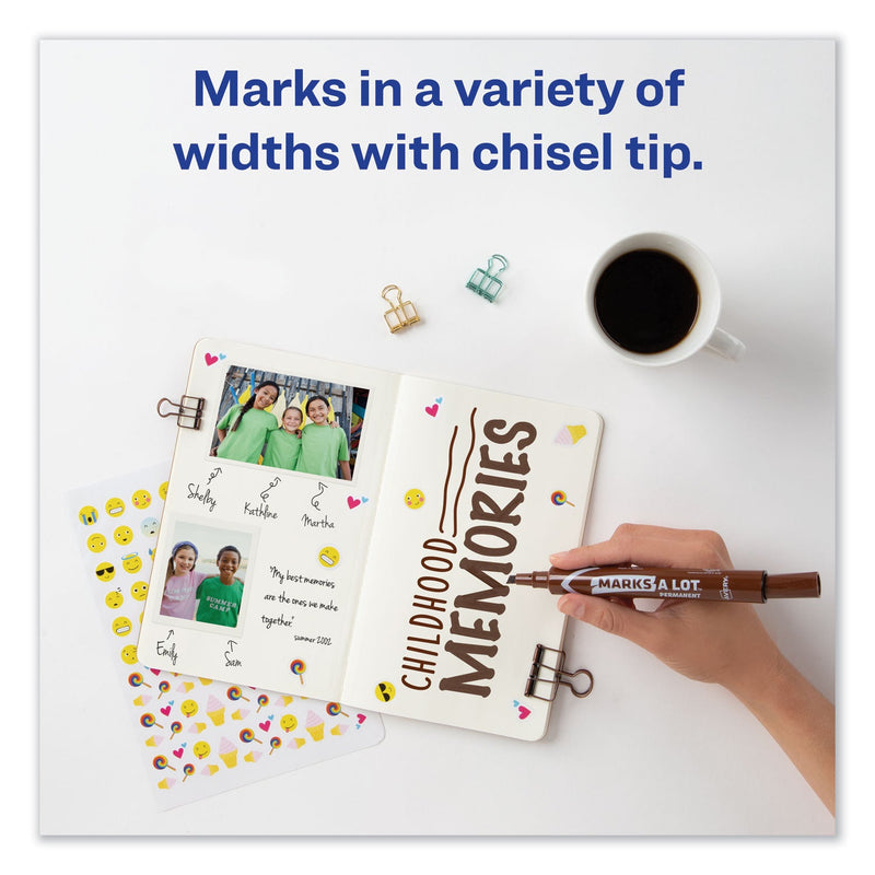 Avery MARKS A LOT Large Desk-Style Permanent Marker, Broad Chisel Tip, Brown, Dozen (8881)