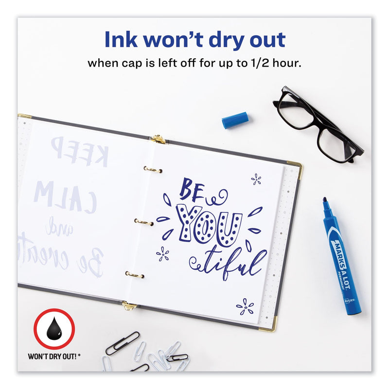 Avery MARKS A LOT Large Desk-Style Permanent Marker, Broad Chisel Tip, Blue, Dozen (8886)