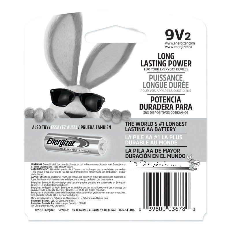 Energizer MAX Alkaline 9V Batteries, 2/Pack