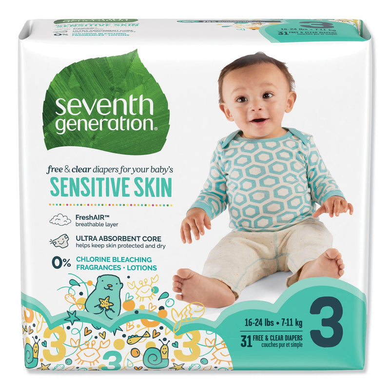 Seventh Generation Free and Clear Baby Diapers, Size 3, 16 lbs to 24 lbs, 124/Carton
