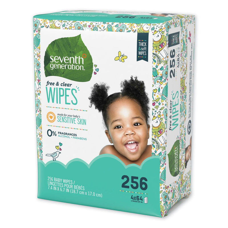 Seventh Generation Free and Clear Baby Wipes, Refill, 7 x 7, Unscented, White, 256/Pack