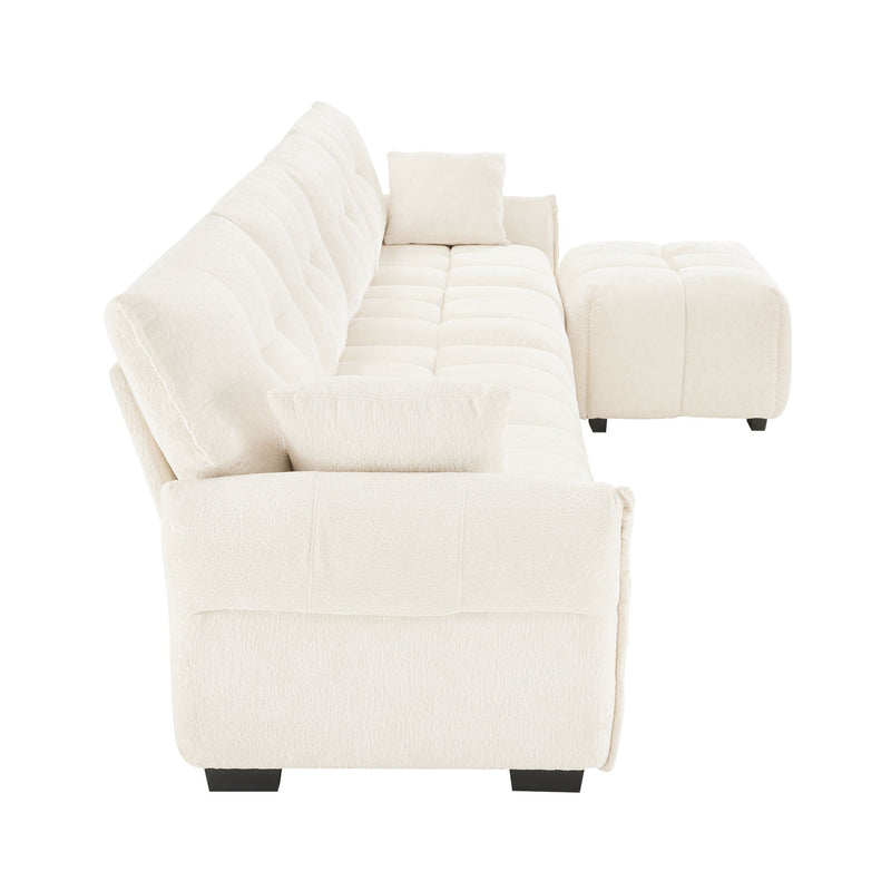 Sofa Set With Ottoman And Pillows, Textured, High Resilience Cushions
