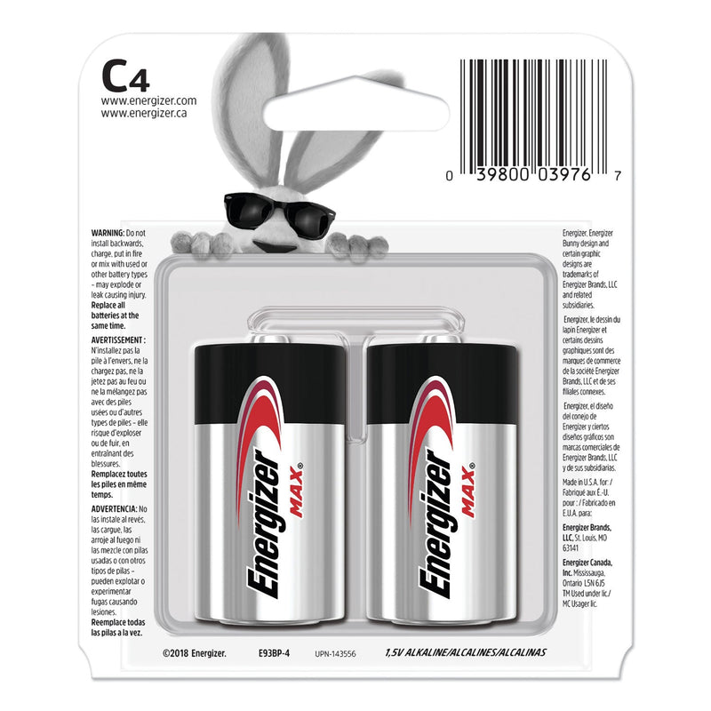 Energizer MAX Alkaline C Batteries, 1.5 V, 4/Pack