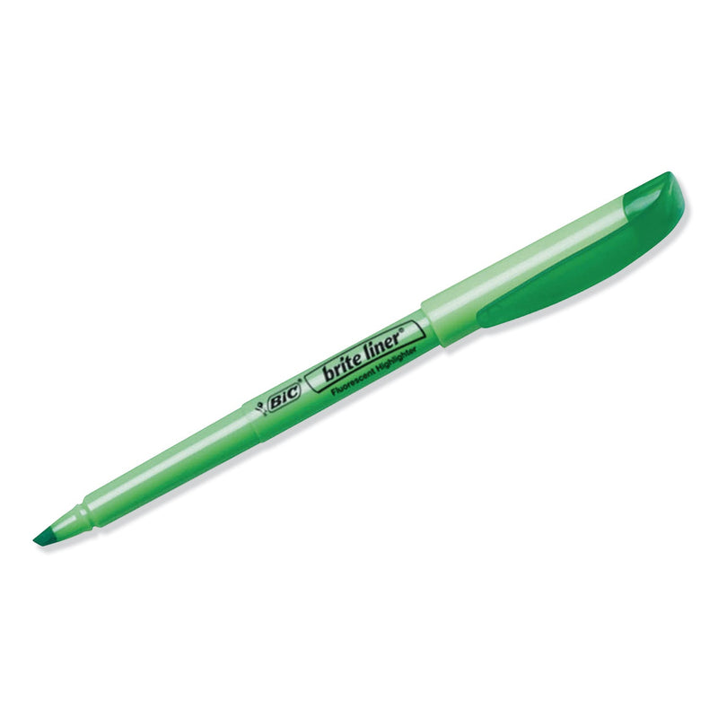 BIC Brite Liner Highlighter, Fluorescent Green Ink, Chisel Tip, Green/Black Barrel, Dozen