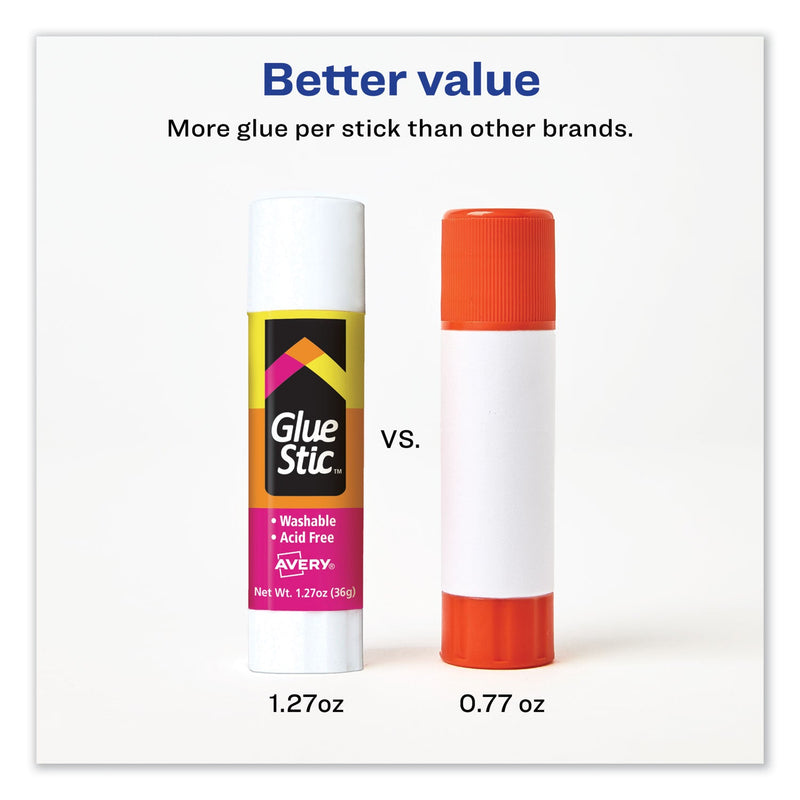 Avery Permanent Glue Stic Value Pack, 1.27 oz, Applies White, Dries Clear, 6/Pack