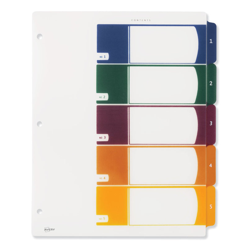 Avery Customizable Table of Contents Ready Index Dividers with Multicolor Tabs, 5-Tab, 1 to 5, 11 x 8.5, Translucent, 1 Set