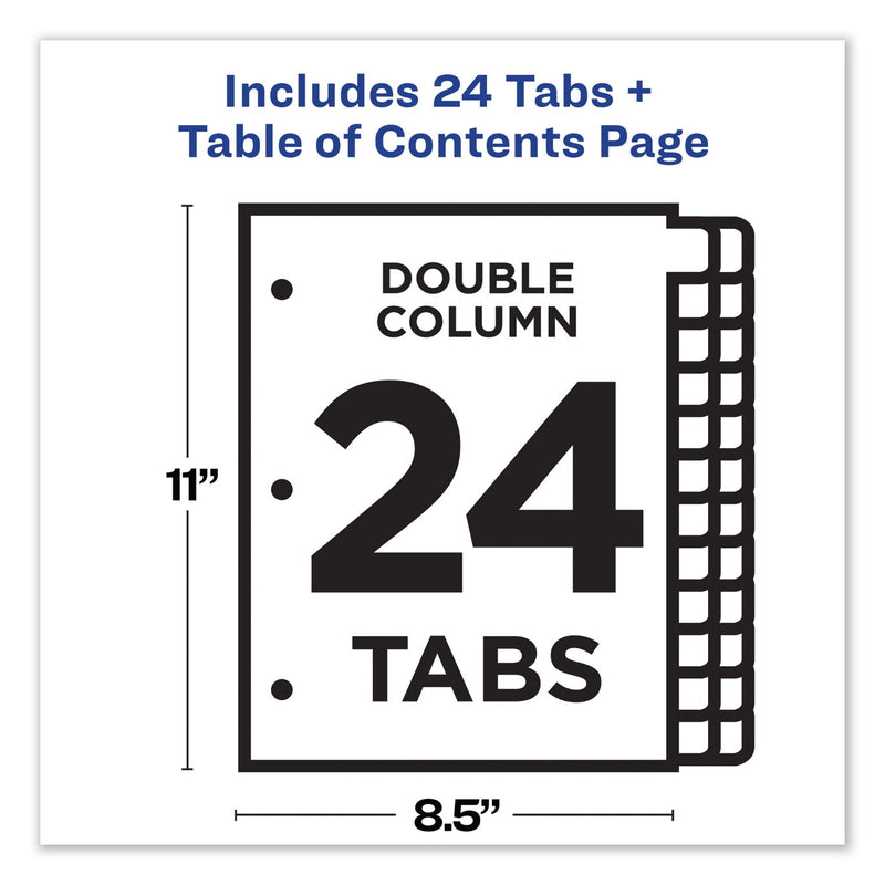 Avery Customizable TOC Ready Index Double Column Multicolor Tab Dividers, 24-Tab, 1 to 24, 11 x 8.5, White, 1 Set