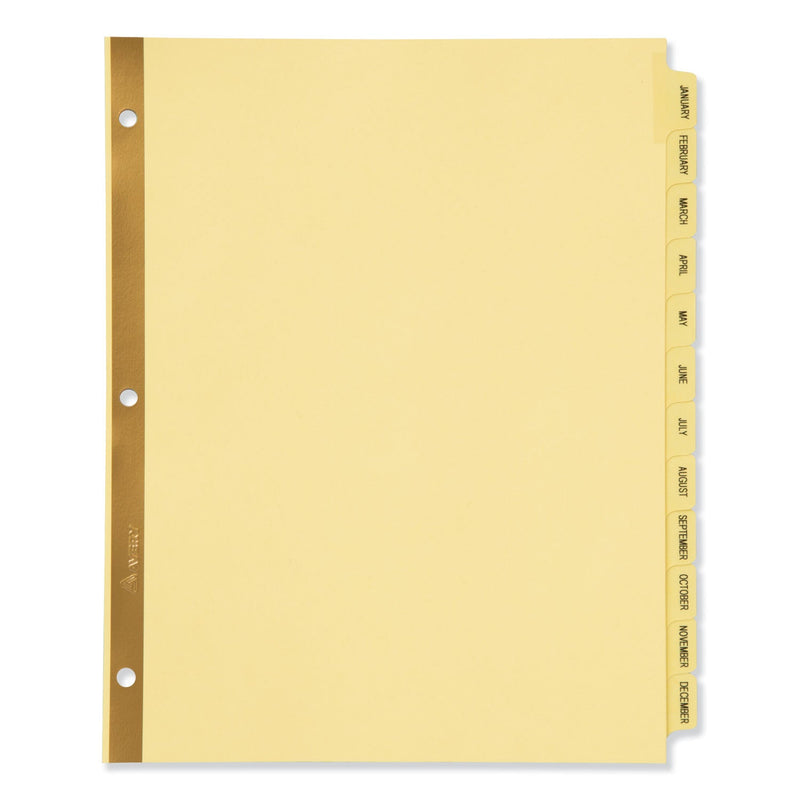 Avery Preprinted Laminated Tab Dividers with Gold Reinforced Binding Edge, 12-Tab, Jan. to Dec., 11 x 8.5, Buff, 1 Set