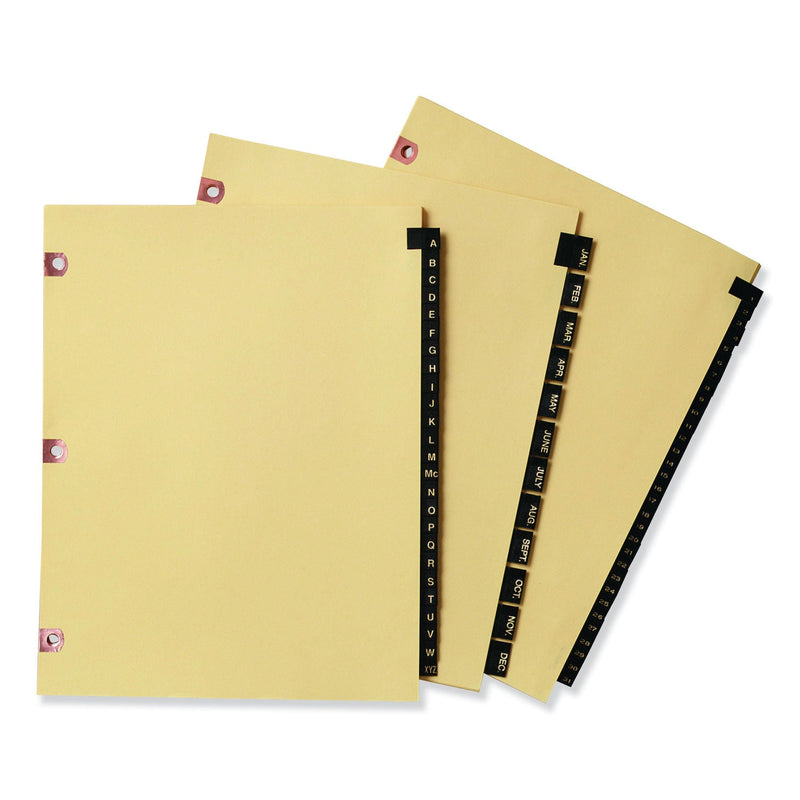 Avery Preprinted Black Leather Tab Dividers w/Copper Reinforced Holes, 12-Tab, Jan. to Dec., 11 x 8.5, Buff, 1 Set