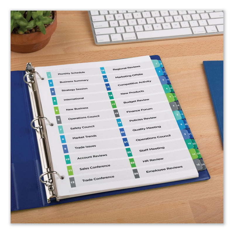 Avery Customizable TOC Ready Index Double Column Multicolor Tab Dividers, 24-Tab, 1 to 24, 11 x 8.5, White, 1 Set