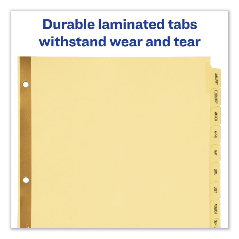 Avery Preprinted Laminated Tab Dividers with Gold Reinforced Binding Edge, 12-Tab, Jan. to Dec., 11 x 8.5, Buff, 1 Set
