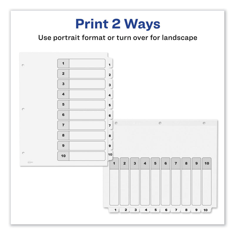 Avery Customizable TOC Ready Index Black and White Dividers, 10-Tab, 1 to 10, 11 x 8.5, 1 Set
