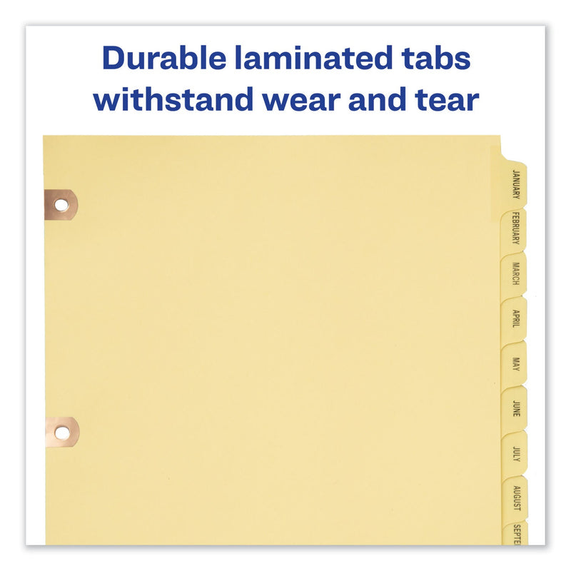 Avery Preprinted Laminated Tab Dividers with Copper Reinforced Holes, 12-Tab, Jan. to Dec., 11 x 8.5, Buff, 1 Set