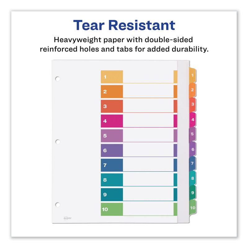 Avery Customizable TOC Ready Index Multicolor Tab Dividers, Extra Wide Tabs, 10-Tab, 1 to 10, 11 x 9.25, White, 1 Set
