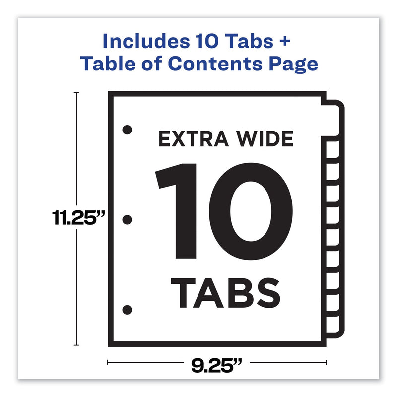 Avery Customizable TOC Ready Index Multicolor Tab Dividers, Extra Wide Tabs, 10-Tab, 1 to 10, 11 x 9.25, White, 1 Set