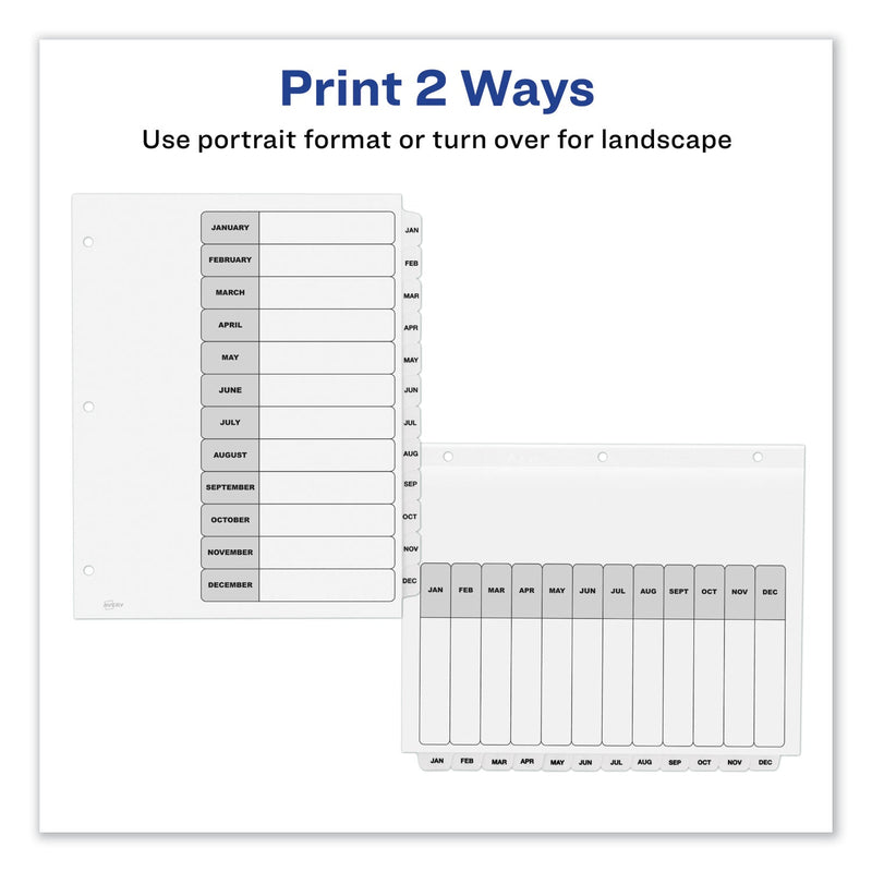 Avery Customizable TOC Ready Index Black and White Dividers, 12-Tab, Jan. to Dec., 11 x 8.5, 1 Set