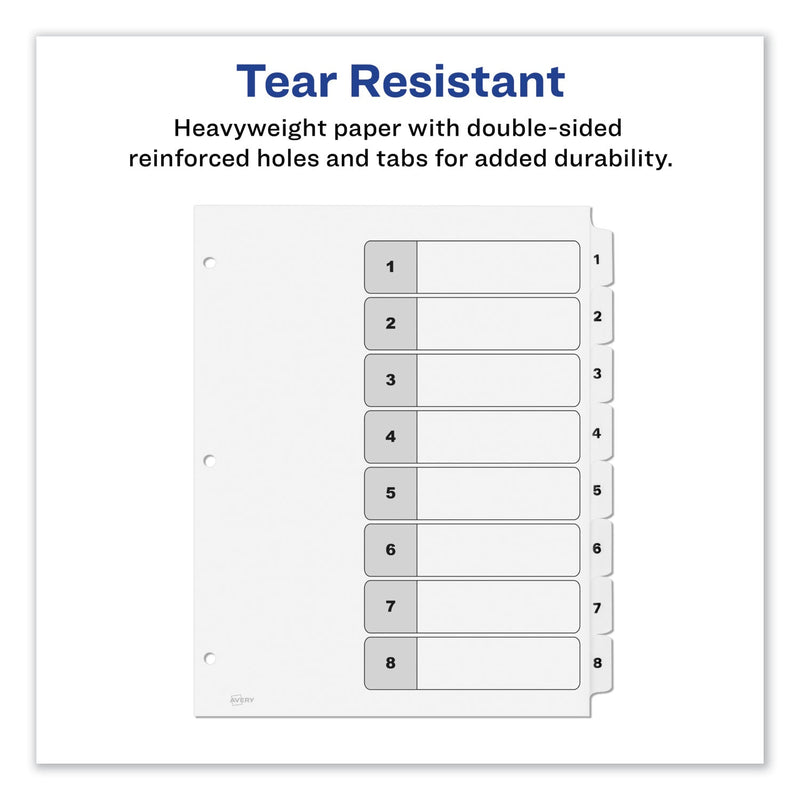 Avery Customizable TOC Ready Index Black and White Dividers, 8-Tab, 1 to 8, 11 x 8.5, 1 Set