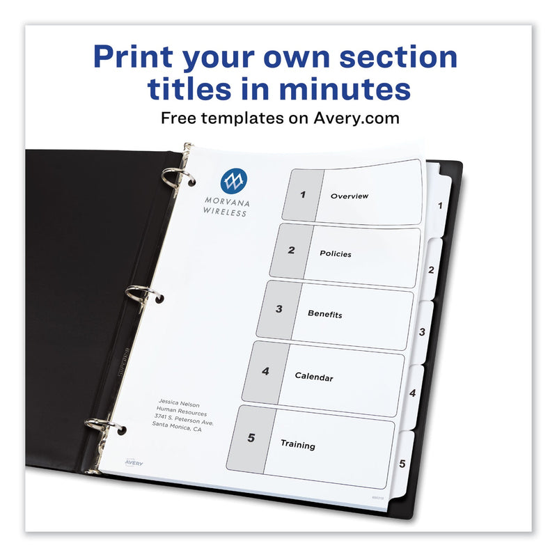 Avery Customizable TOC Ready Index Black and White Dividers, 5-Tab, 1 to 5, 11 x 8.5, 1 Set