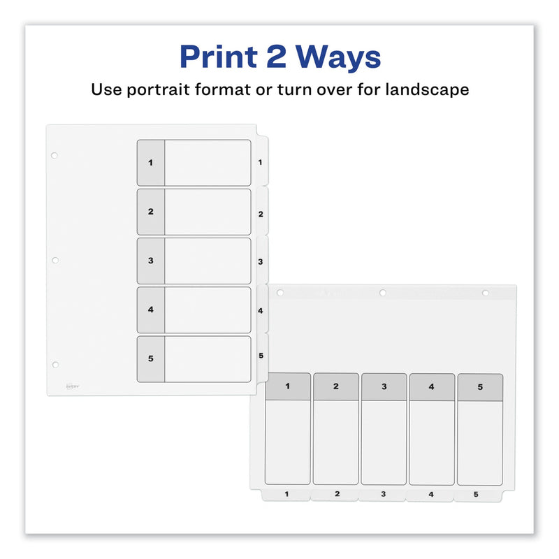 Avery Customizable TOC Ready Index Black and White Dividers, 5-Tab, 1 to 5, 11 x 8.5, 1 Set