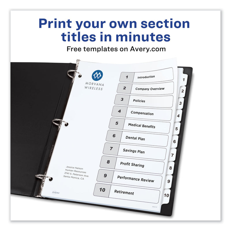 Avery Customizable TOC Ready Index Black and White Dividers, 10-Tab, 1 to 10, 11 x 8.5, 1 Set