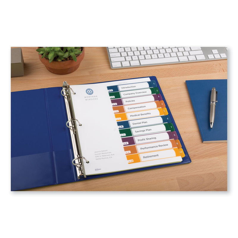Avery Customizable Table of Contents Ready Index Dividers with Multicolor Tabs, 10-Tab, 1 to 10, 11 x 8.5, Translucent, 1 Set