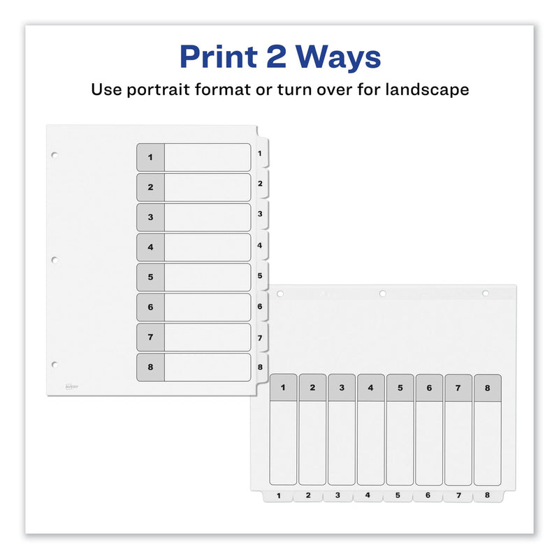 Avery Customizable TOC Ready Index Black and White Dividers, 8-Tab, 1 to 8, 11 x 8.5, 1 Set
