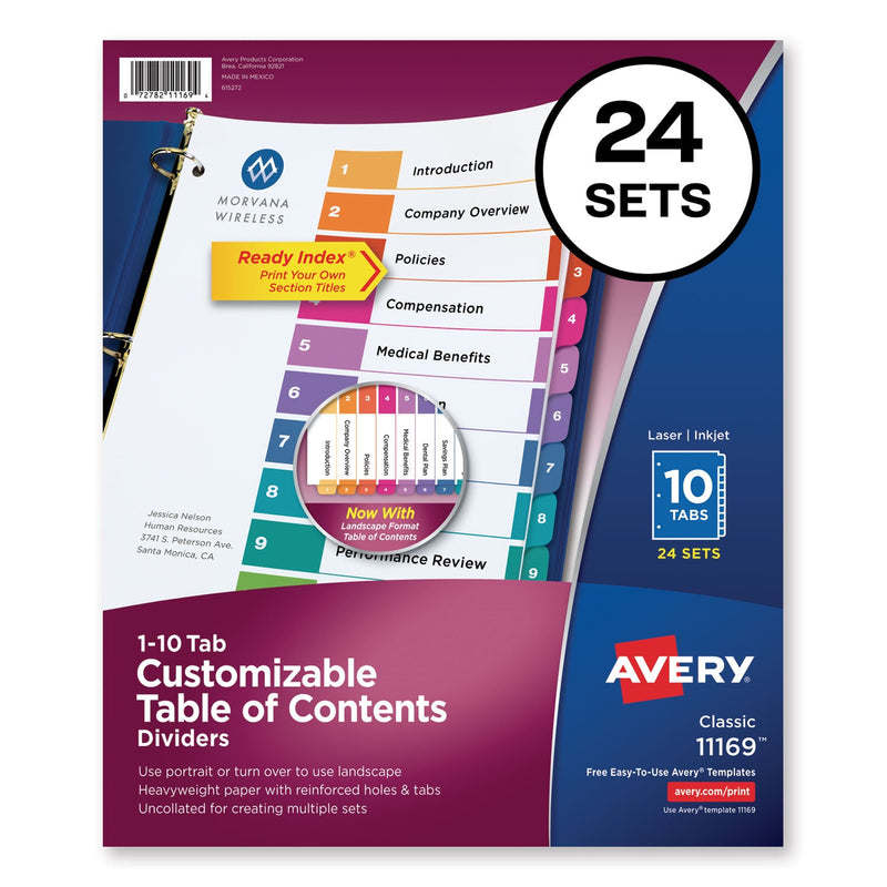 Avery Customizable TOC Ready Index Multicolor Tab Dividers, Uncollated, 10-Tab, 1 to 10, 11 x 8.5, White, 24 Sets