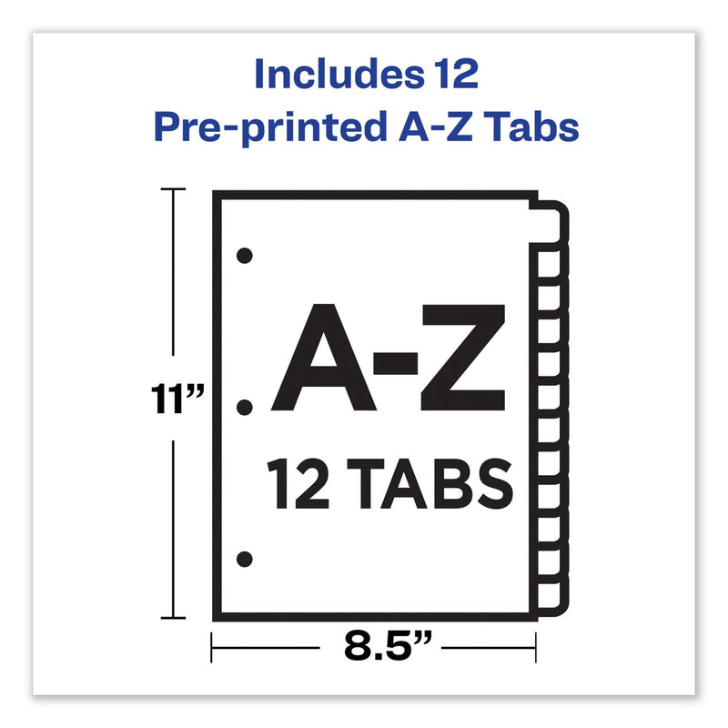 Avery Durable Preprinted Plastic Tab Dividers, 12-Tab, A to Z, 11 x 8.5, Assorted, 1 Set