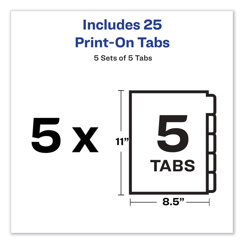 Avery Customizable Print-On Dividers, Unpunched, 5-Tab, 11 x 8.5, White, 5 Sets
