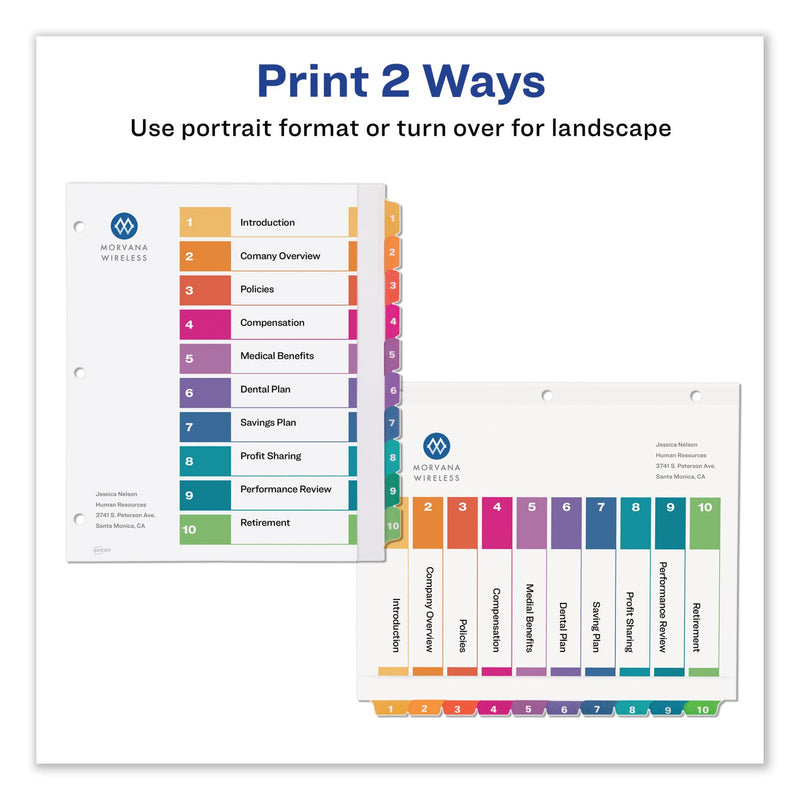 Avery Customizable TOC Ready Index Multicolor Tab Dividers, Extra Wide Tabs, 10-Tab, 1 to 10, 11 x 9.25, White, 1 Set