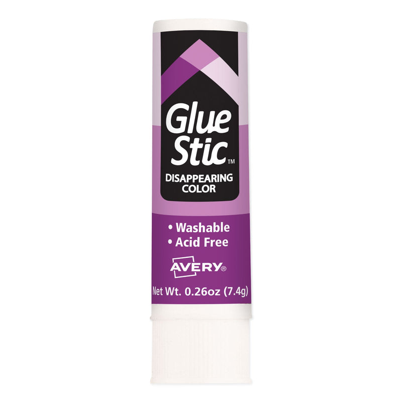 Avery Permanent Glue Stic Value Pack, 0.26 oz, Applies Purple, Dries Clear, 18/Pack