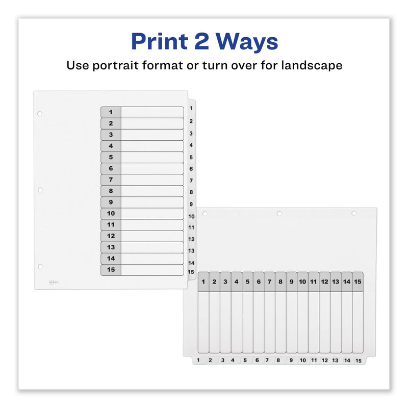 Avery Customizable TOC Ready Index Black and White Dividers, 15-Tab, 1 to 15, 11 x 8.5, 1 Set