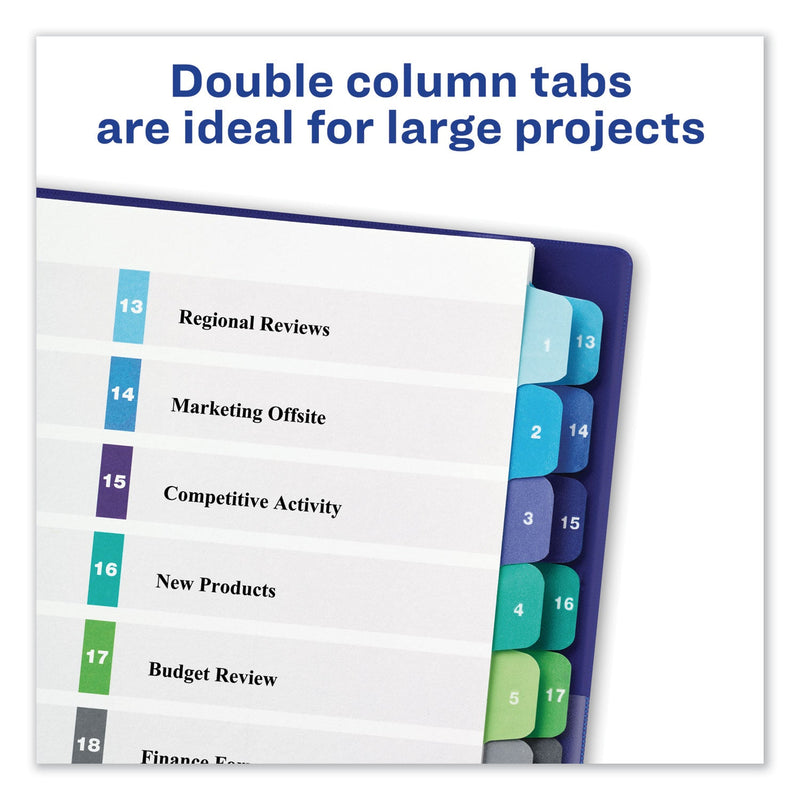 Avery Customizable TOC Ready Index Double Column Multicolor Tab Dividers, 24-Tab, 1 to 24, 11 x 8.5, White, 1 Set