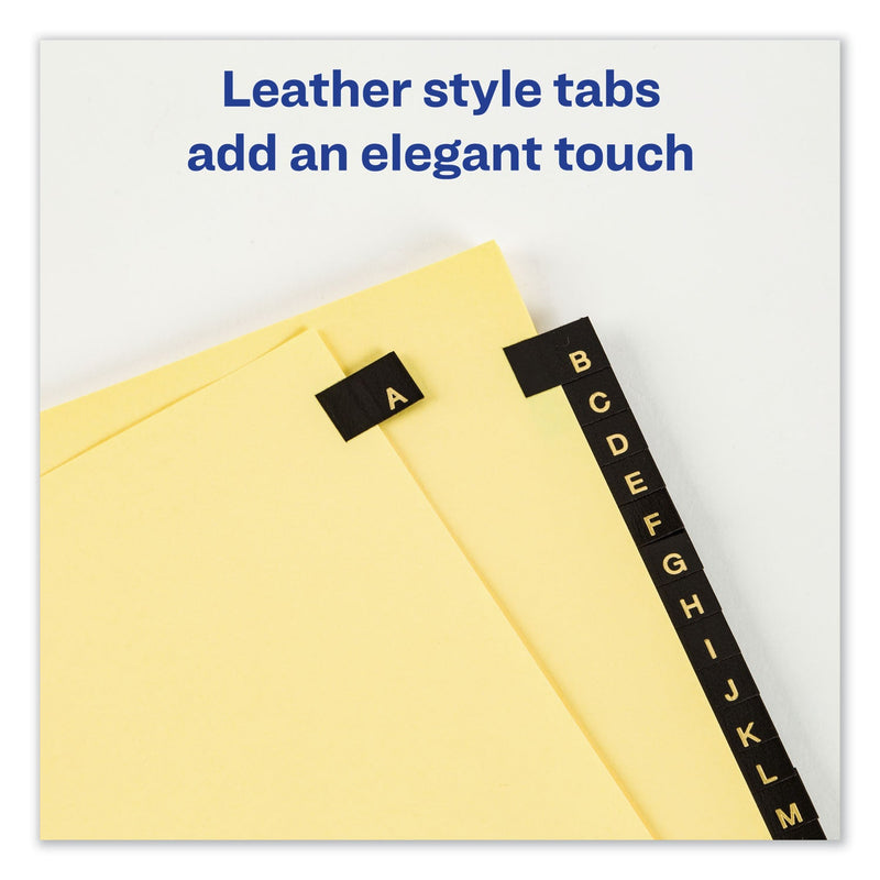 Avery Preprinted Black Leather Tab Dividers w/Copper Reinforced Holes, 25-Tab, A to Z, 11 x 8.5, Buff, 1 Set